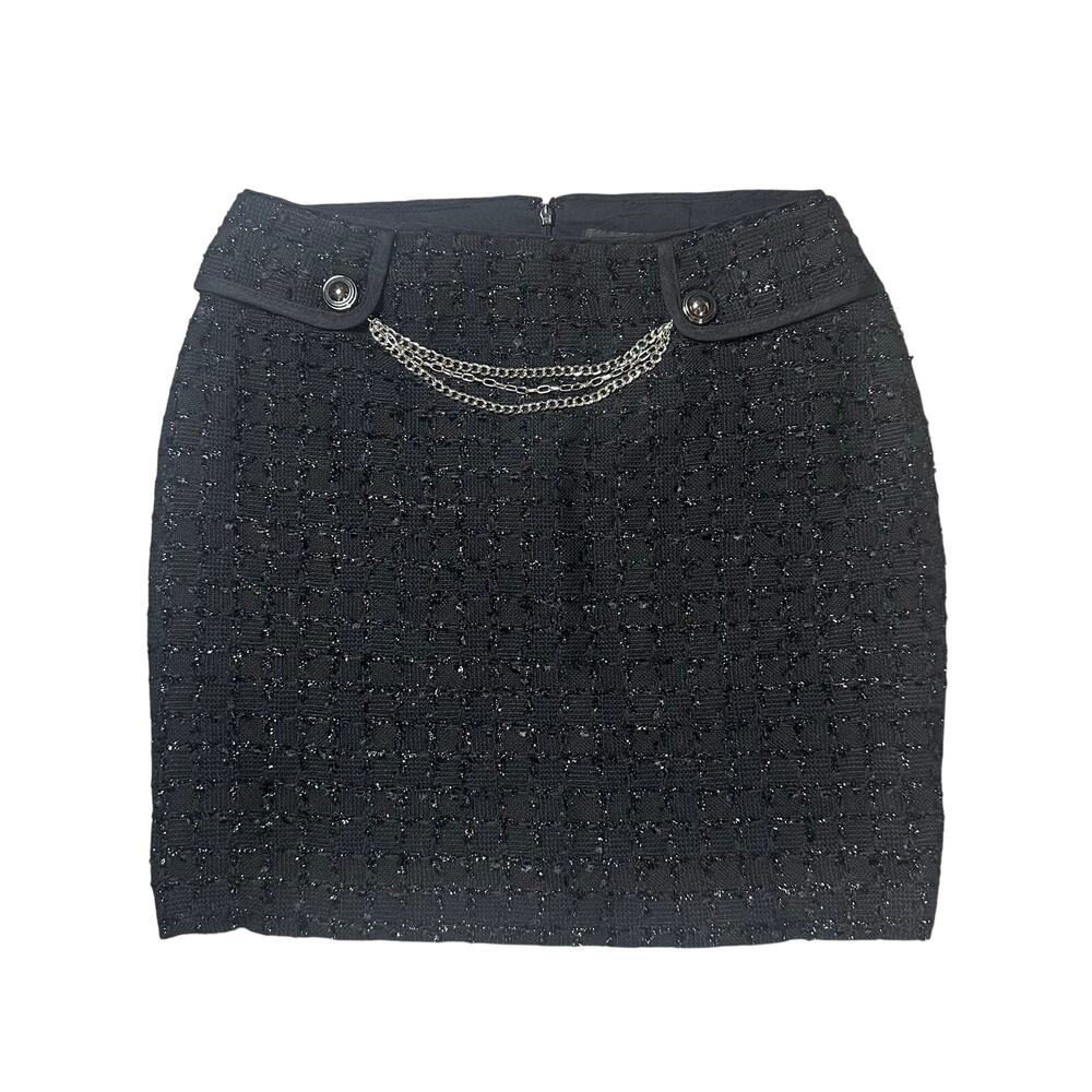 White House Black Market Metallic Tweed Skirt with Chain
